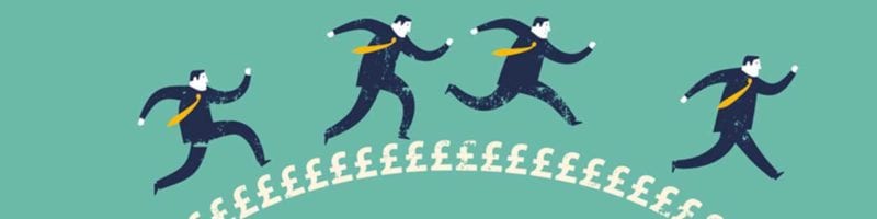 pound sign bridge with business men crossing illustration