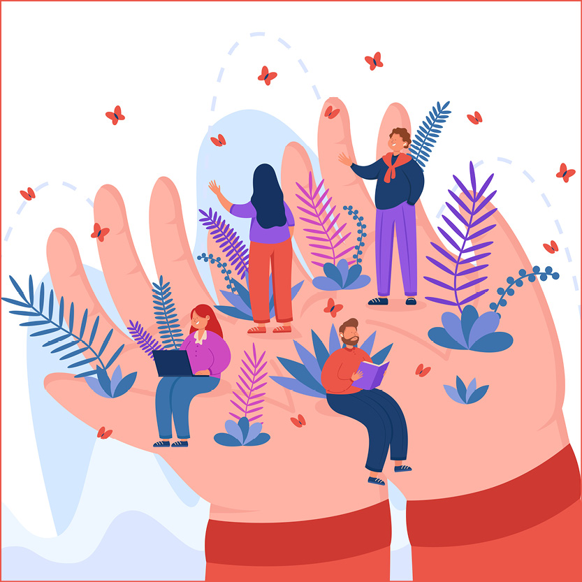 hand illustration holding homecare workers