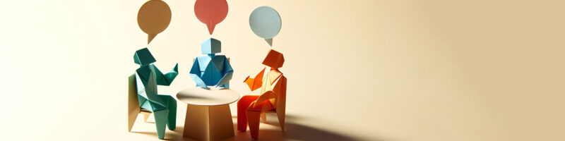 paper figures in a meeting