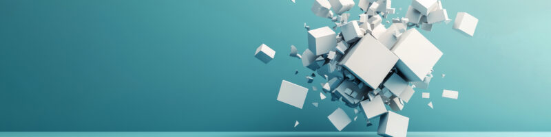 exploding cubes on blue background