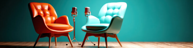 colourful chairs and microphones
